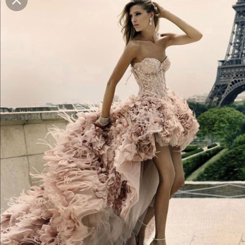 Sherri Hill Ostrich Feathered High Low Gown